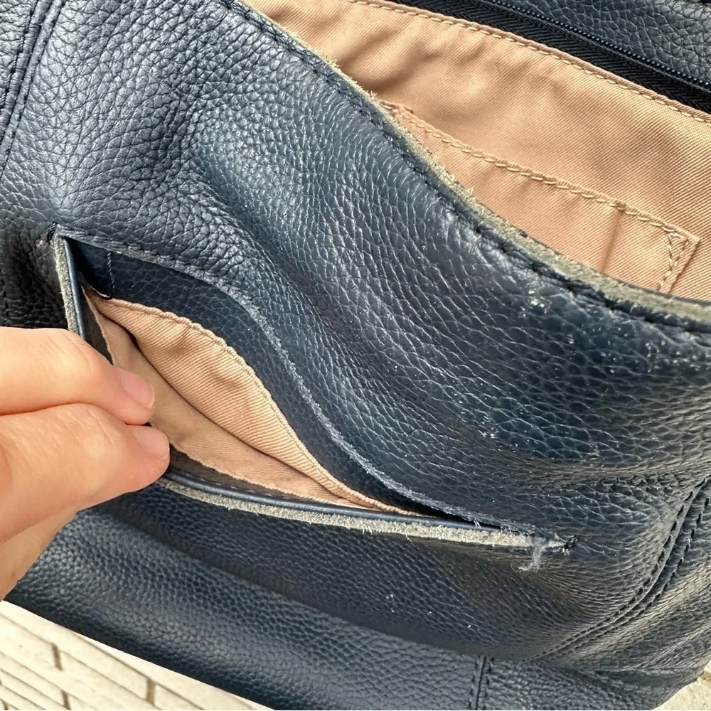 The Sak De Young Hobo Shoulder Bag Navy Blue Pebbled Leather Slouch Tote Purse
